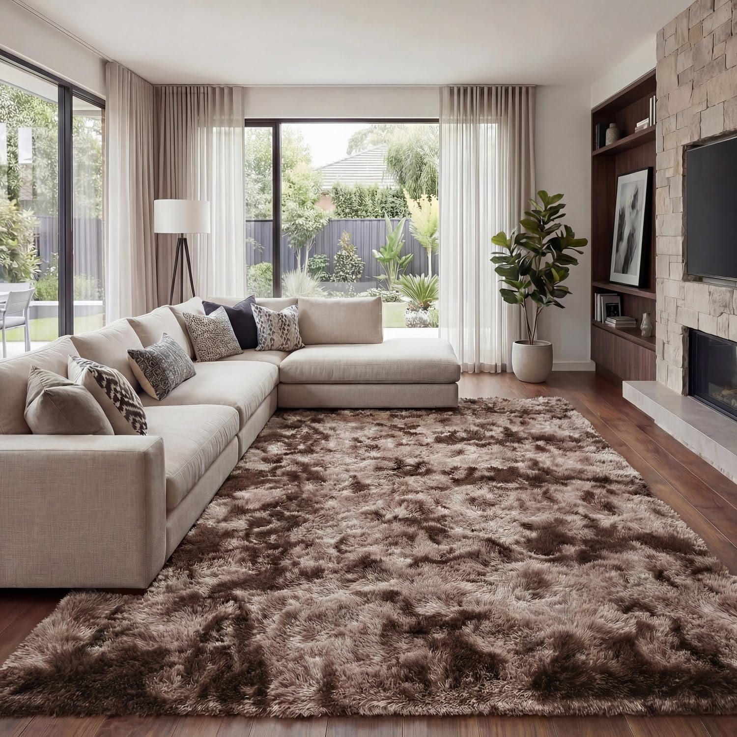 Area Rug Super Soft Indoor Modern Shag Luffy Living Room Carpets for Children Bedroom Living Room Home Decor Nursery Rug (2X3 Feet, Tie-Dye Dark Grey)