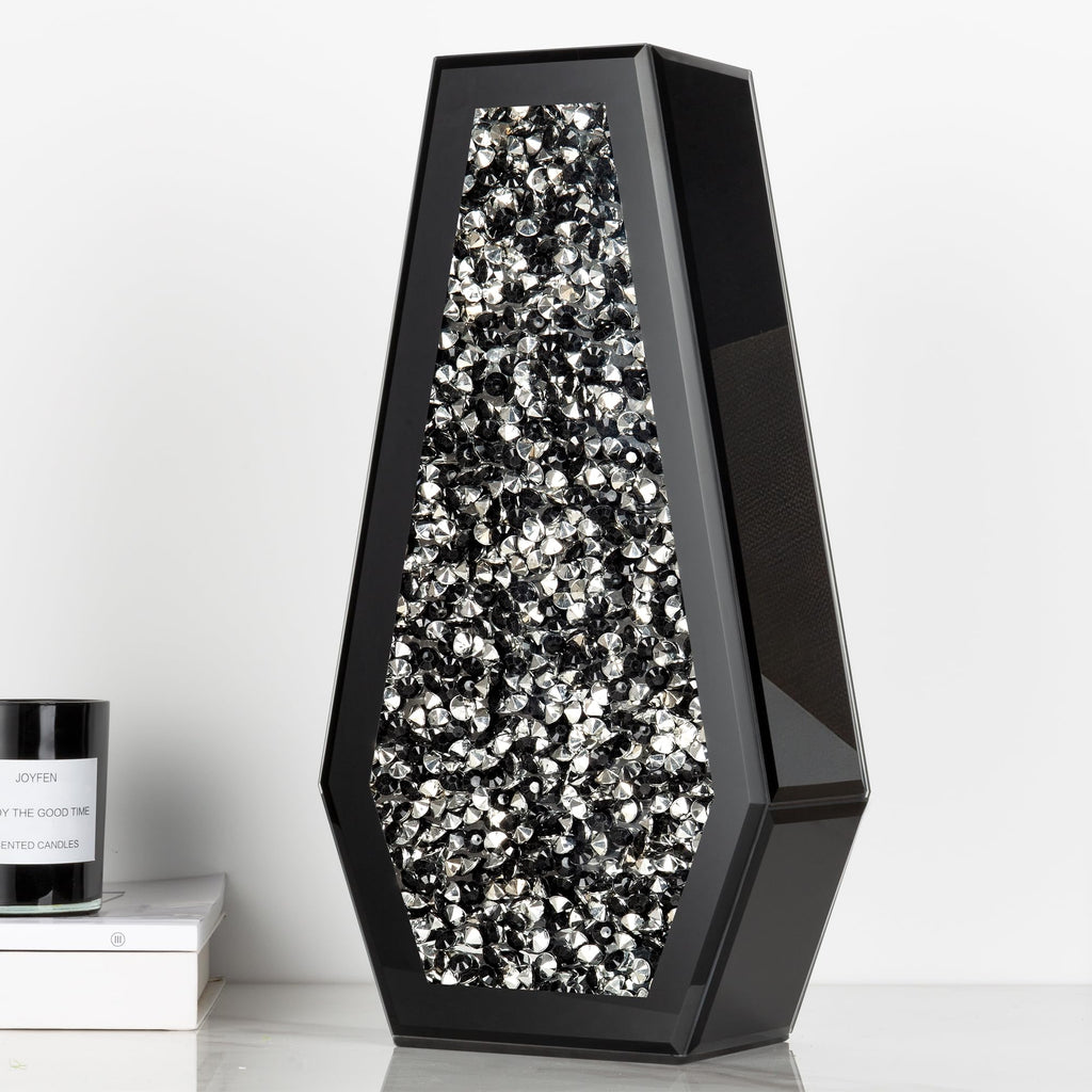 SHYFOY Crushed Diamond Flower Vases Decorative Large Clear Glass Mirrored Vase Black Crystal Vase for Home Decor Can Not Hold Water,36.5H cm