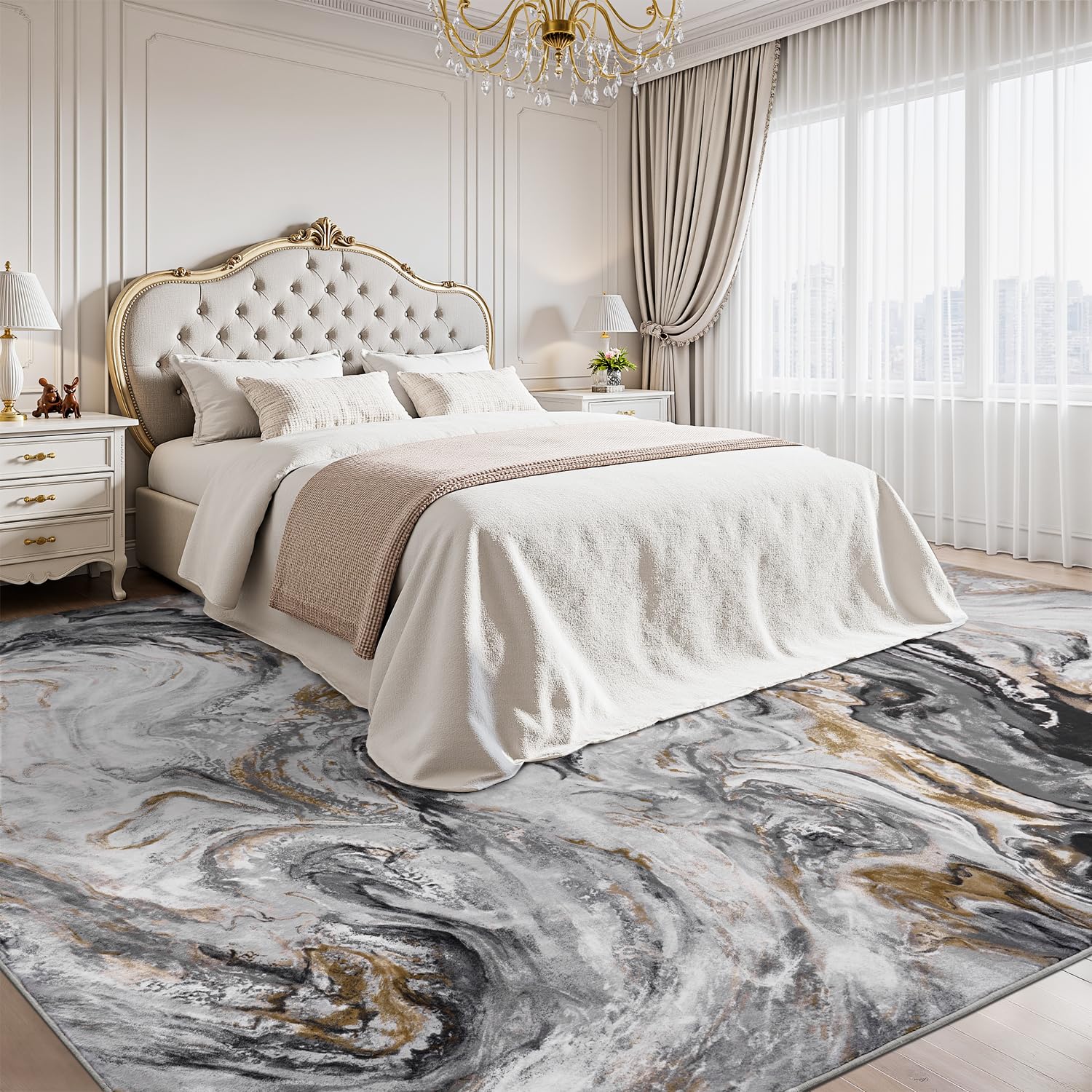 5x7 Area Rugs for Living Room, Modern Abstract Rug for Bedroom, Contemporary Machine Washable Rug, Large Stain Resistant Carpet for Dining Room Playroom Home Office, Pet & Kids Friendly