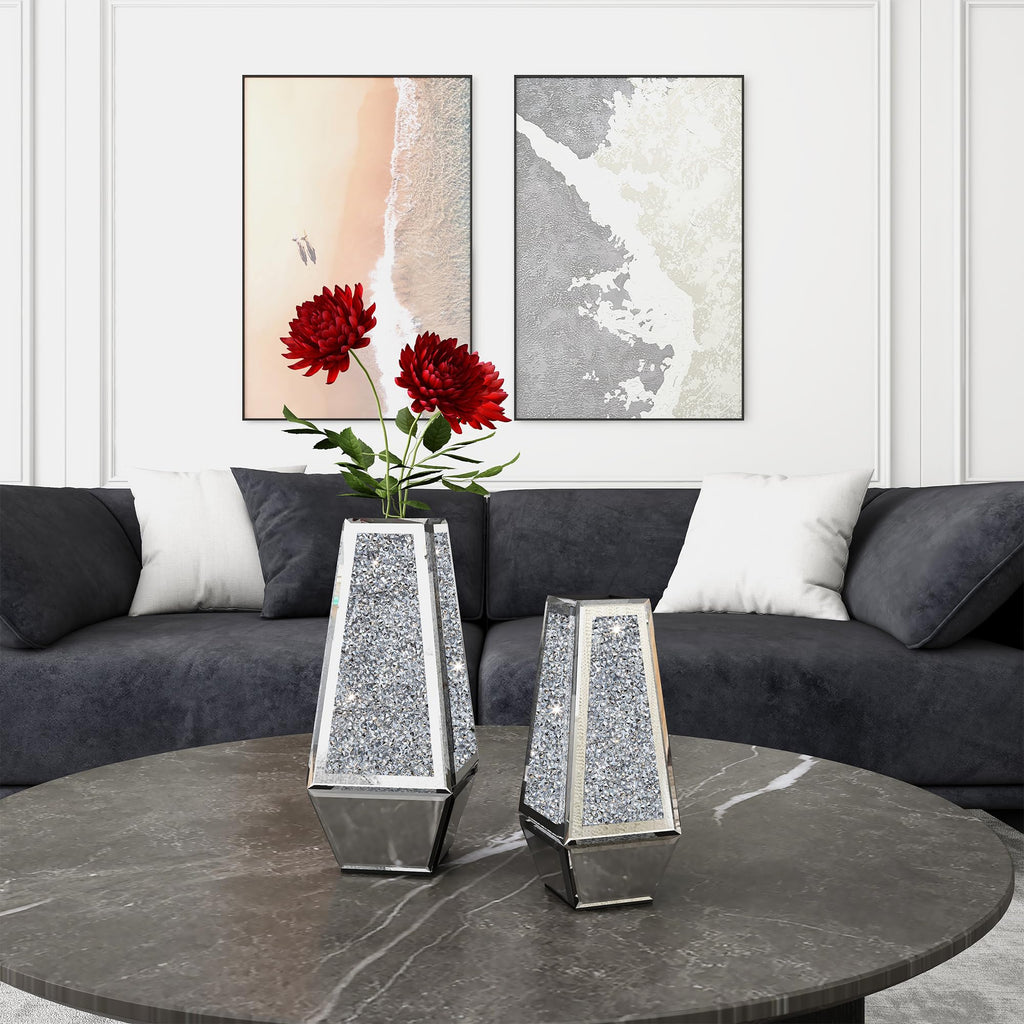 SHYFOY Crushed Diamond Flower Vases Decorative Large Clear Glass Mirrored Vase Black Crystal Vase for Home Decor Can Not Hold Water,36.5H cm