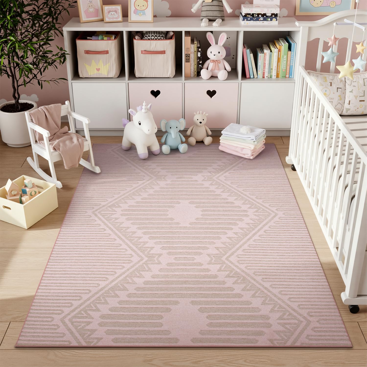 Area Rug for Living Room Rug 5x7 High Low Textured Jacquard Tufted Boho Geometric Washable Bedroom Rug Carpet for Dining Room Nursery Non Slip Beige