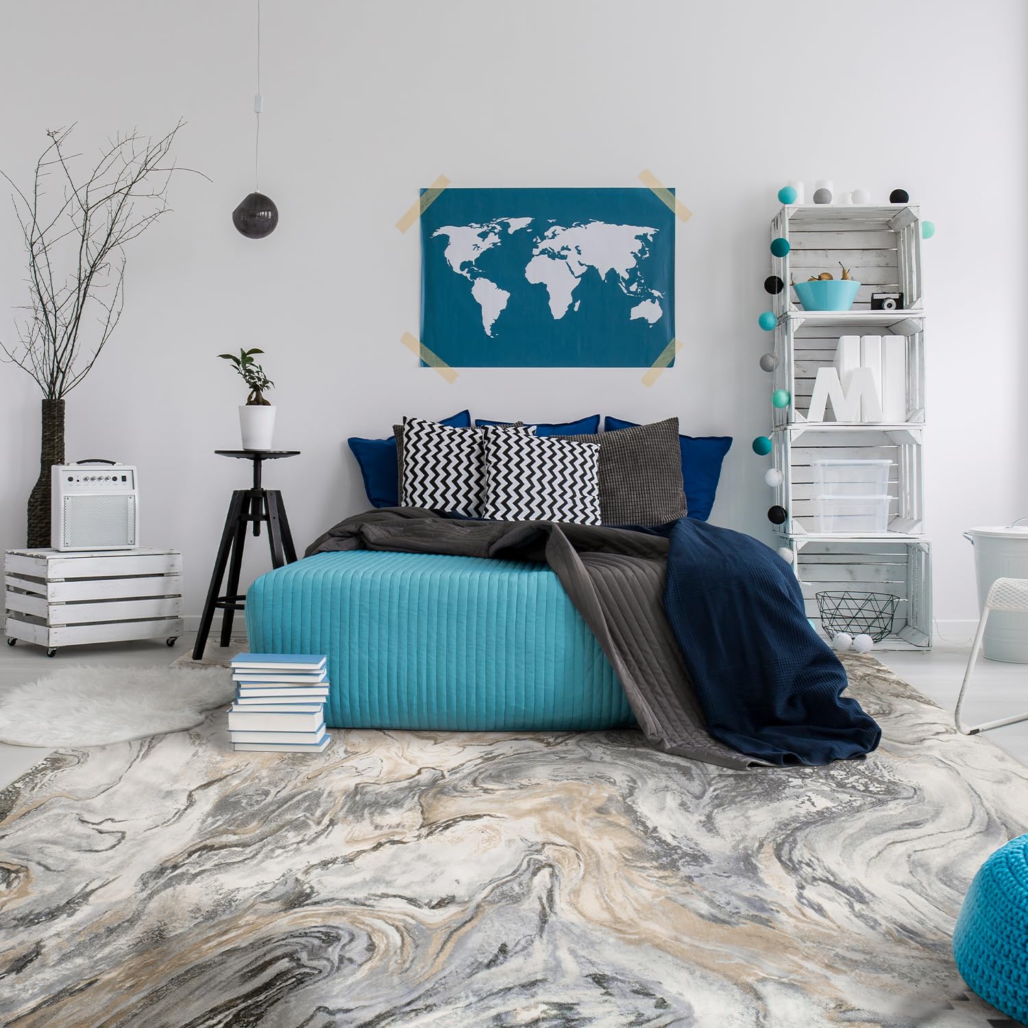 5x7 Area Rugs for Living Room, Modern Abstract Rug for Bedroom, Contemporary Machine Washable Rug, Large Stain Resistant Carpet for Dining Room Playroom Home Office, Pet & Kids Friendly