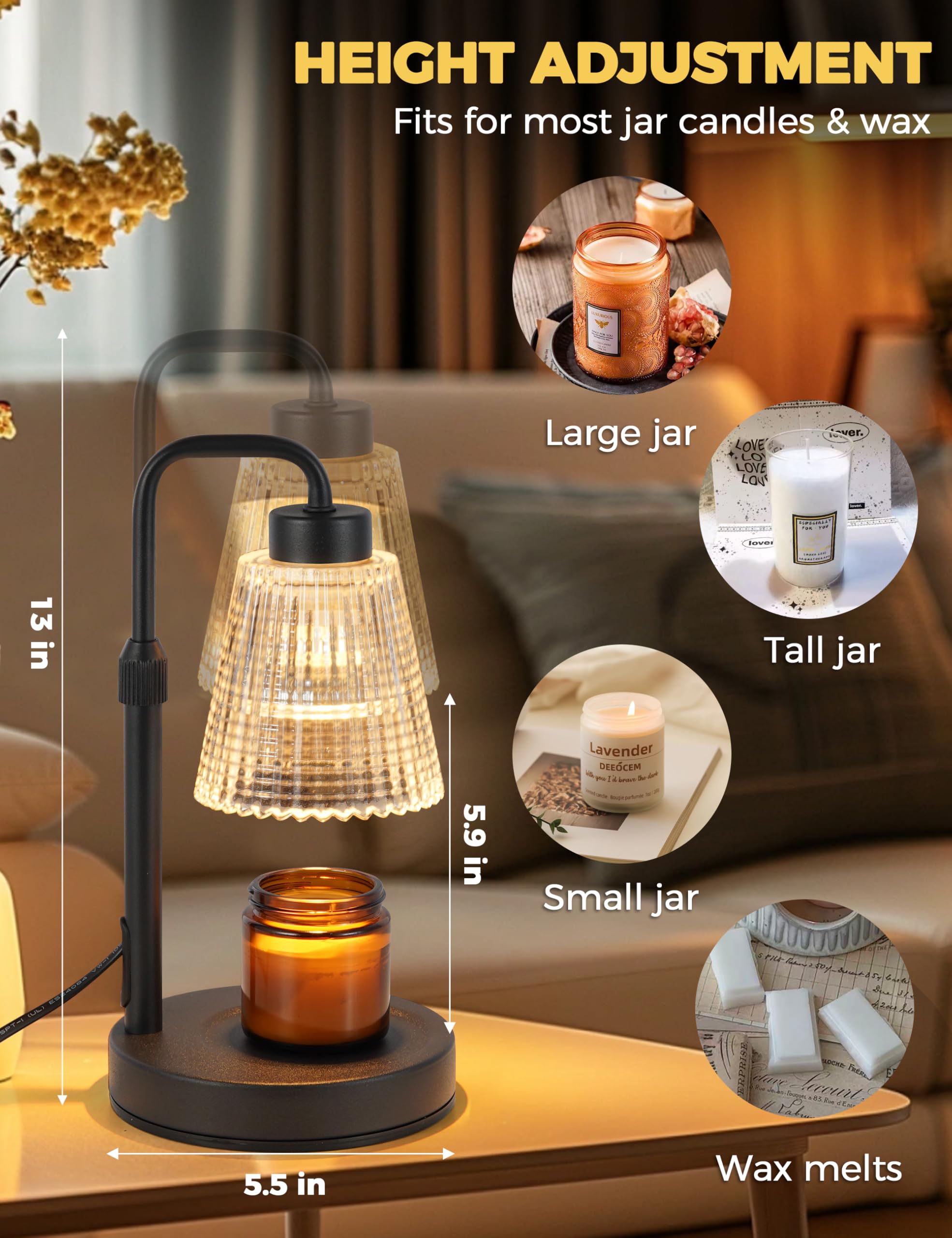 Candle Warmer Lamp with Timer Dimmable, Birthday Gifts for Women Mom, Home Decor Living Room Bedroom Decor, Wax Melt Warmer for Jar Candles with 2 Bulbs