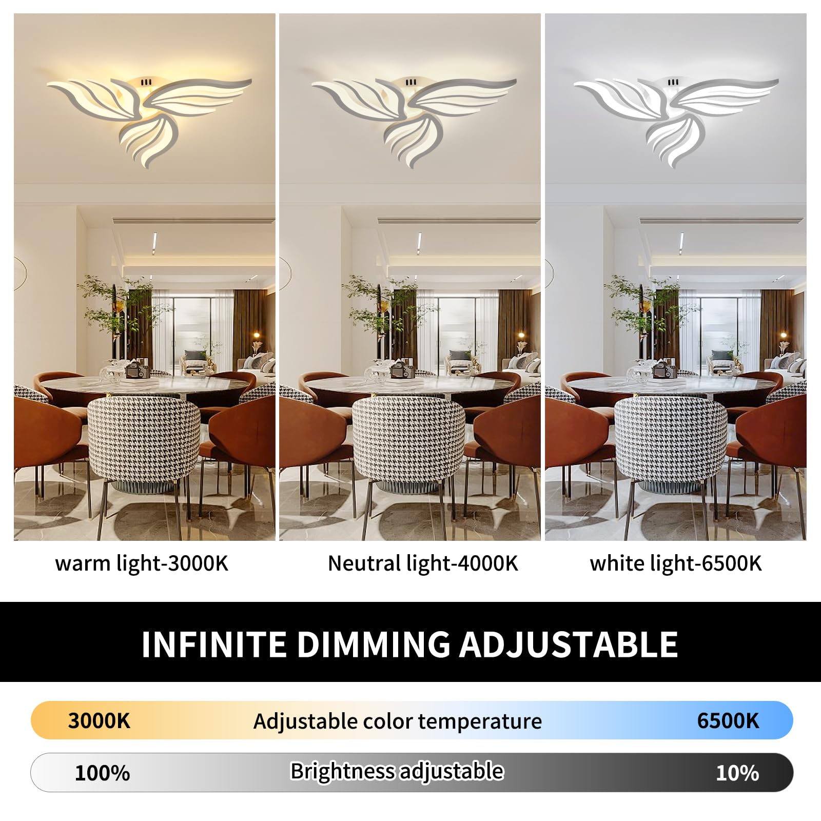 Becailyer Modern Flower Ceiling Light, 29.5" Flush Mount Ceiling Lamp, 50W Dimmable LED Ceiling Lighting Fixtures, 5-Petals Acrylic Close to Ceiling Light for Living Room Bedroom Dining Room, White