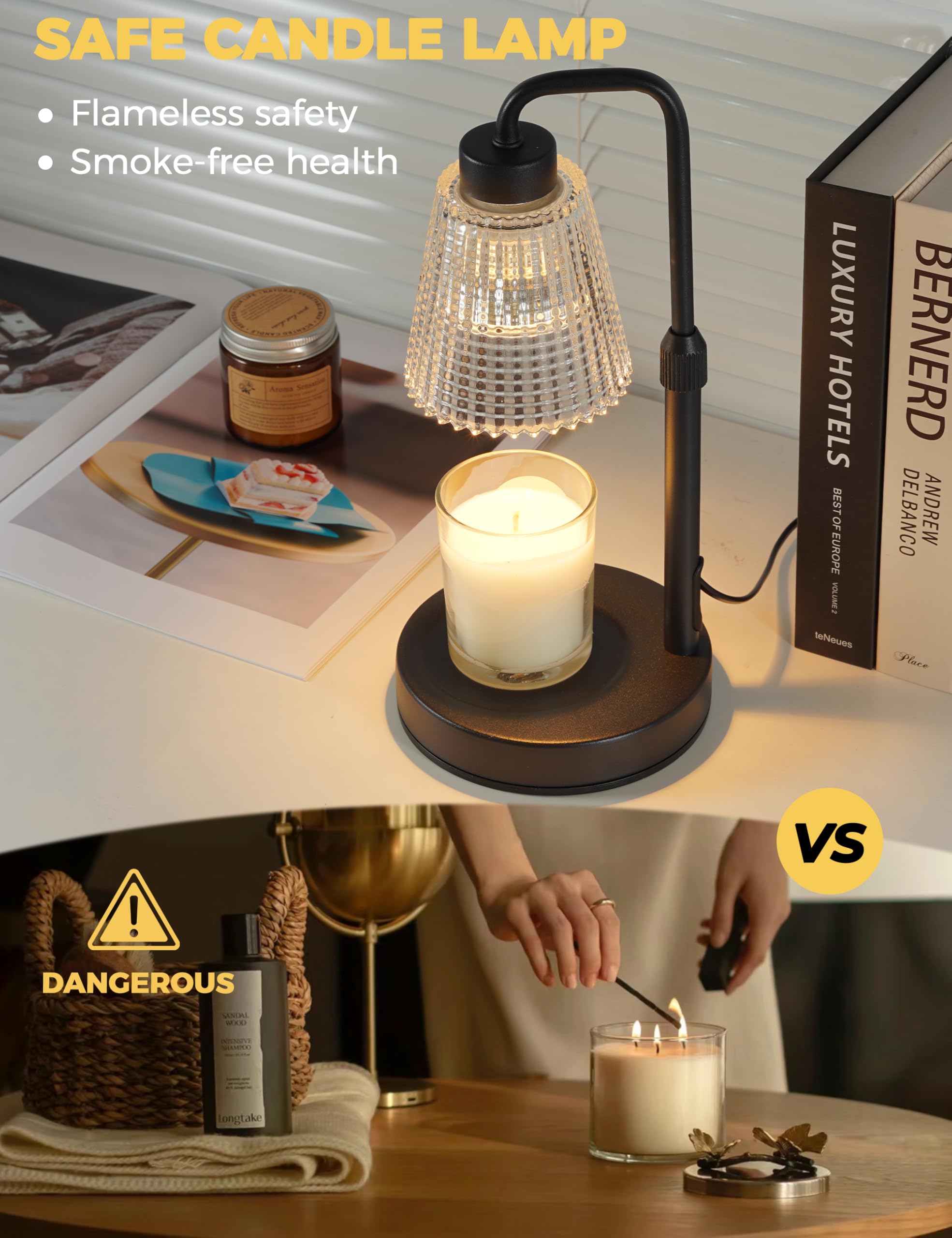 Candle Warmer Lamp with Timer Dimmable, Birthday Gifts for Women Mom, Home Decor Living Room Bedroom Decor, Wax Melt Warmer for Jar Candles with 2 Bulbs