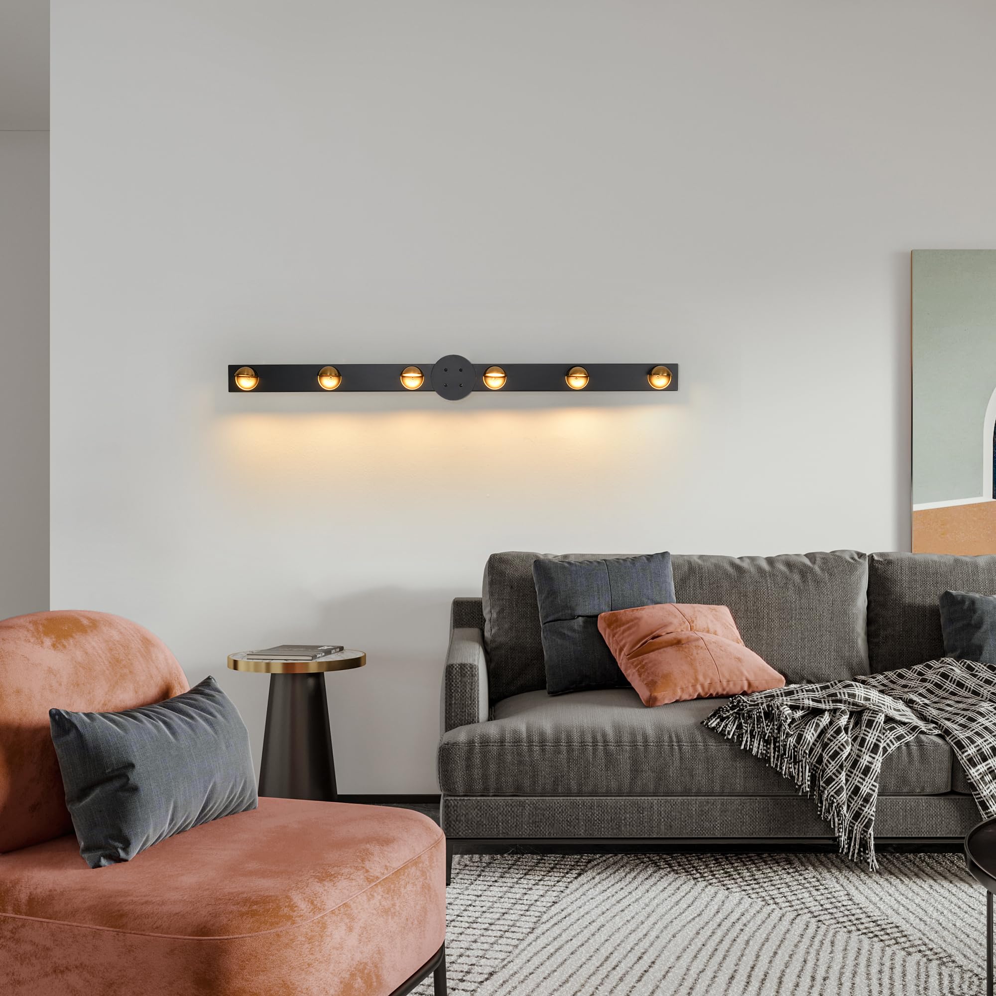 Garwarm Modern Ceiling Light Track Lighting, 31.5 Inch Dimmable LED Kitchen Ceiling Light Fixture with Remote 4-Light LED Chandelier for Bedroom Dining Room Black