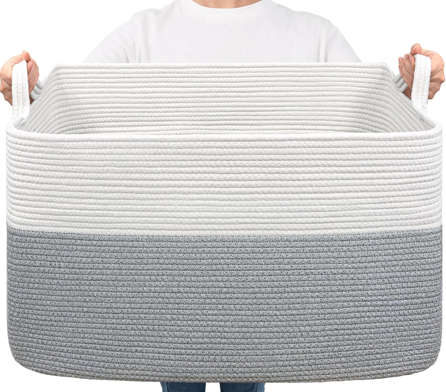 Goodpick Woven Basket for Storage 65L, Blanket Basket for Living Room Home Décor,Rectangle Rope Laundry Basket with Handles Large Toy Storage Basket for Baby, Kids, 21.6" x 14.9" x 11.8"