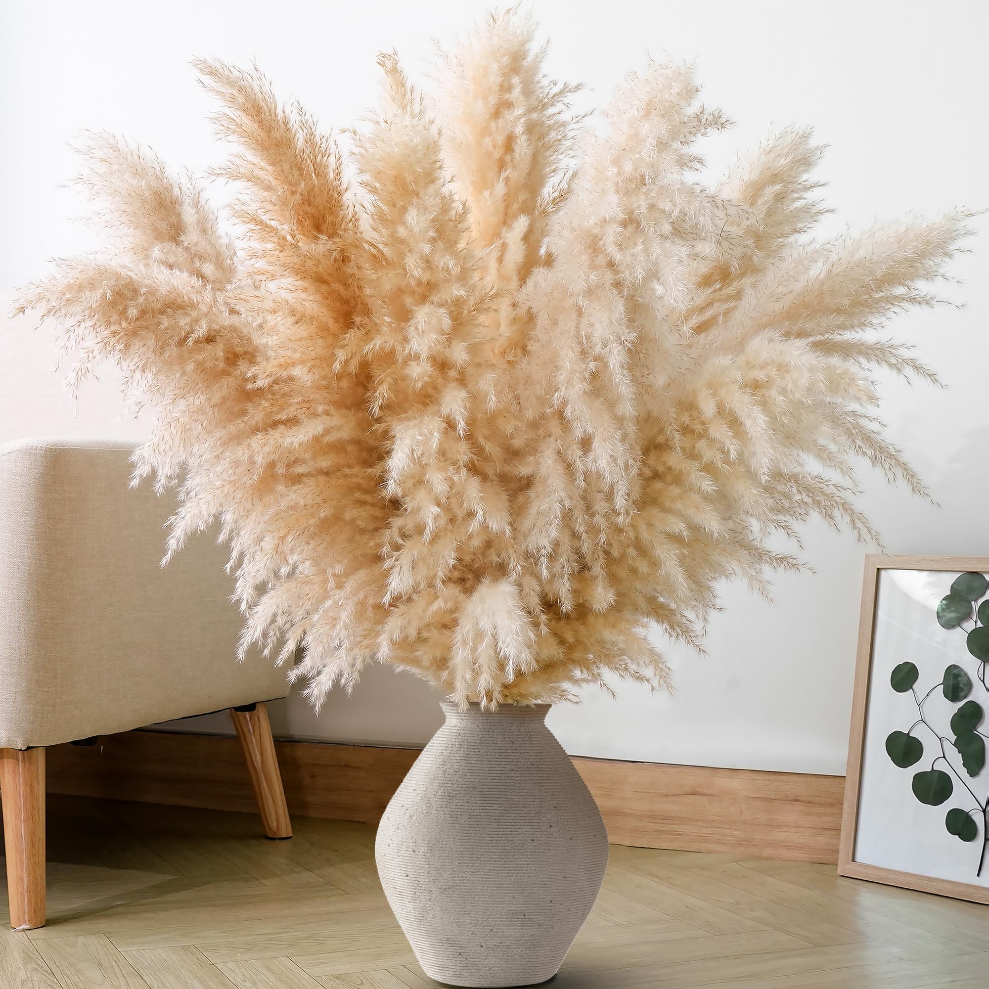 Artificial Pampas Grass Decor, 100 PCS Pampas Grass Contains Bunny Tails Dried Flowers, Reed Grass Bouquet for Wedding Boho Flowers Home Table Decor, Rustic Farmhouse Party (White and Brown)