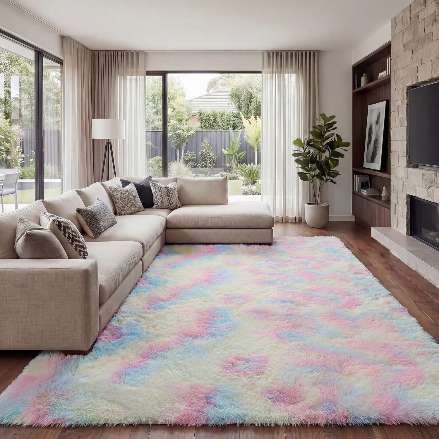 Area Rug Super Soft Indoor Modern Shag Luffy Living Room Carpets for Children Bedroom Living Room Home Decor Nursery Rug (2X3 Feet, Tie-Dye Dark Grey)