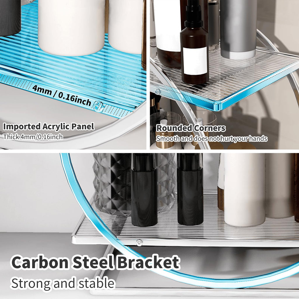 2-Tier Makeup Organizer - Modern Elegant Black & Gold Countertop Perfume & Cosmetics Display Shelf