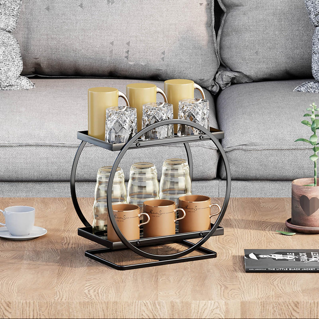 2-Tier Makeup Organizer - Modern Elegant Black & Gold Countertop Perfume & Cosmetics Display Shelf