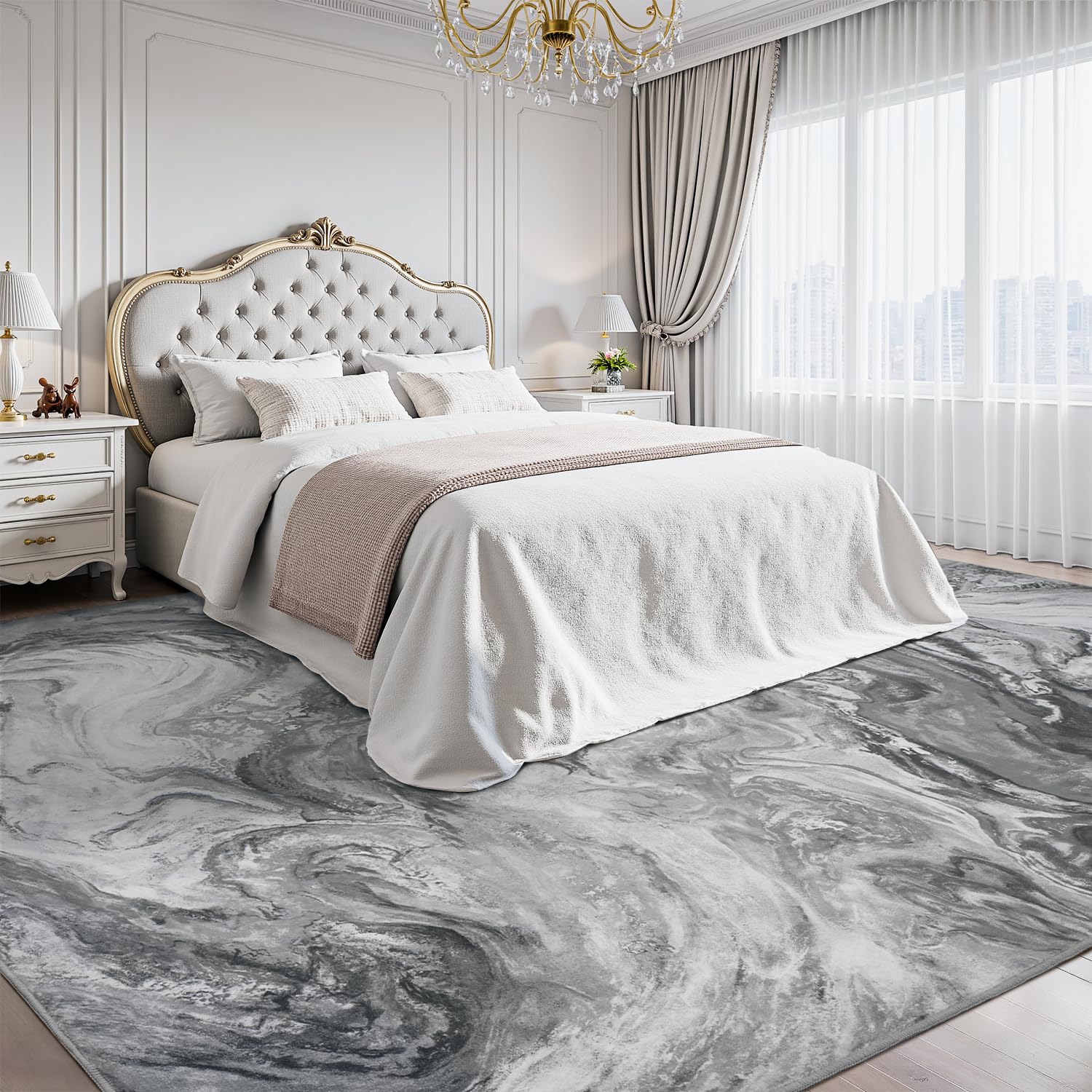 5x7 Area Rugs for Living Room, Modern Abstract Rug for Bedroom, Contemporary Machine Washable Rug, Large Stain Resistant Carpet for Dining Room Playroom Home Office, Pet & Kids Friendly