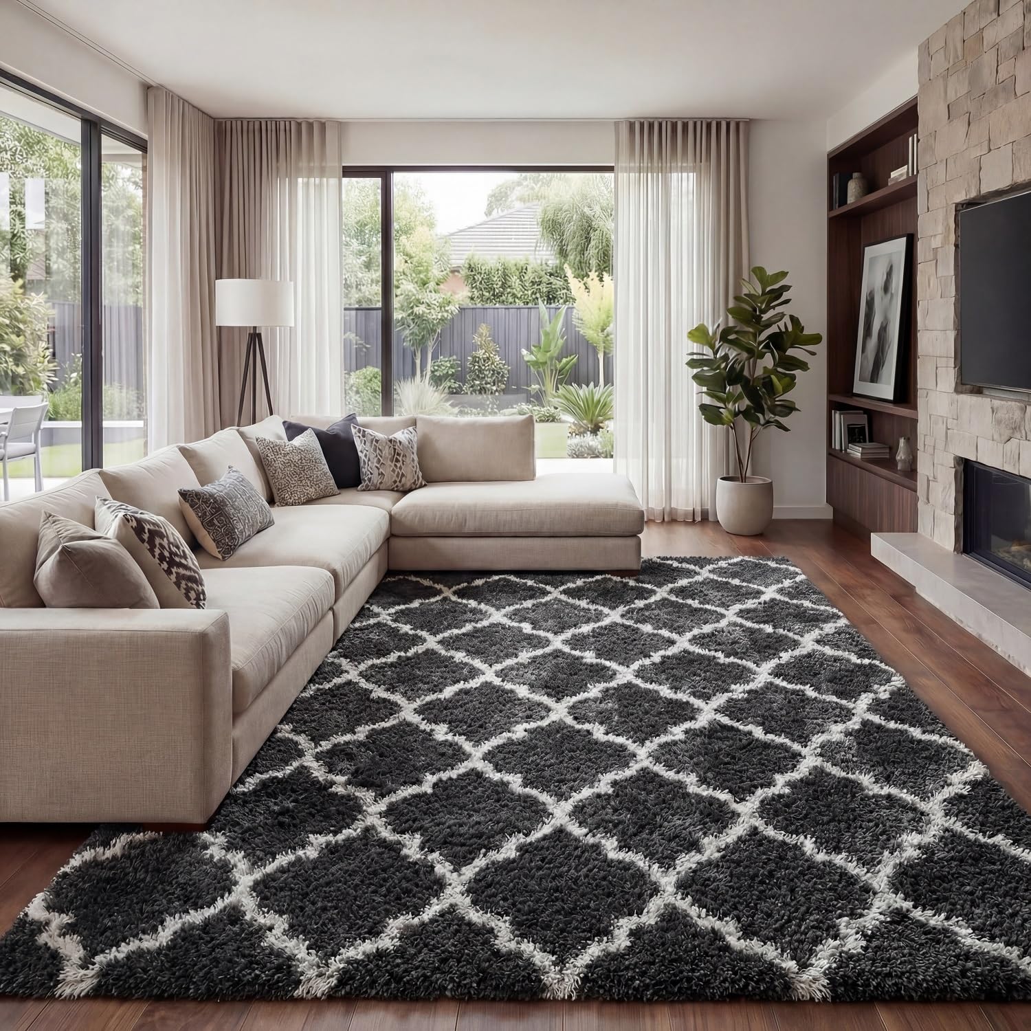 Area Rug Super Soft Indoor Modern Shag Luffy Living Room Carpets for Children Bedroom Living Room Home Decor Nursery Rug (2X3 Feet, Tie-Dye Dark Grey)