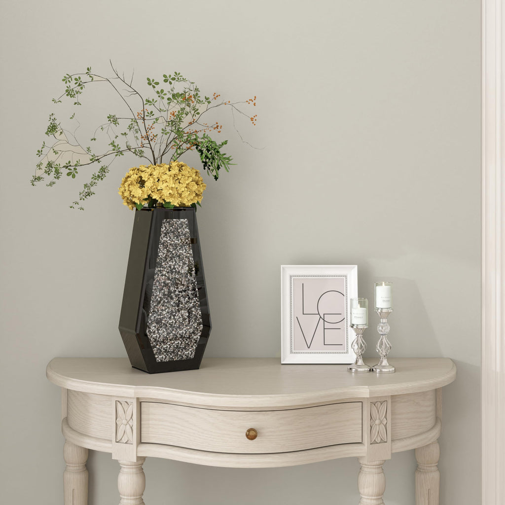 SHYFOY Crushed Diamond Flower Vases Decorative Large Clear Glass Mirrored Vase Black Crystal Vase for Home Decor Can Not Hold Water,36.5H cm