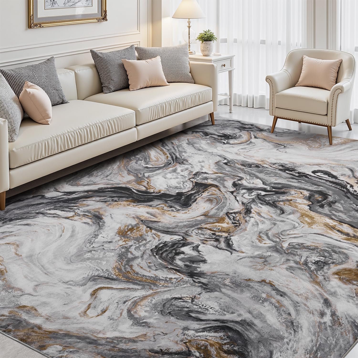 5x7 Area Rugs for Living Room, Modern Abstract Rug for Bedroom, Contemporary Machine Washable Rug, Large Stain Resistant Carpet for Dining Room Playroom Home Office, Pet & Kids Friendly