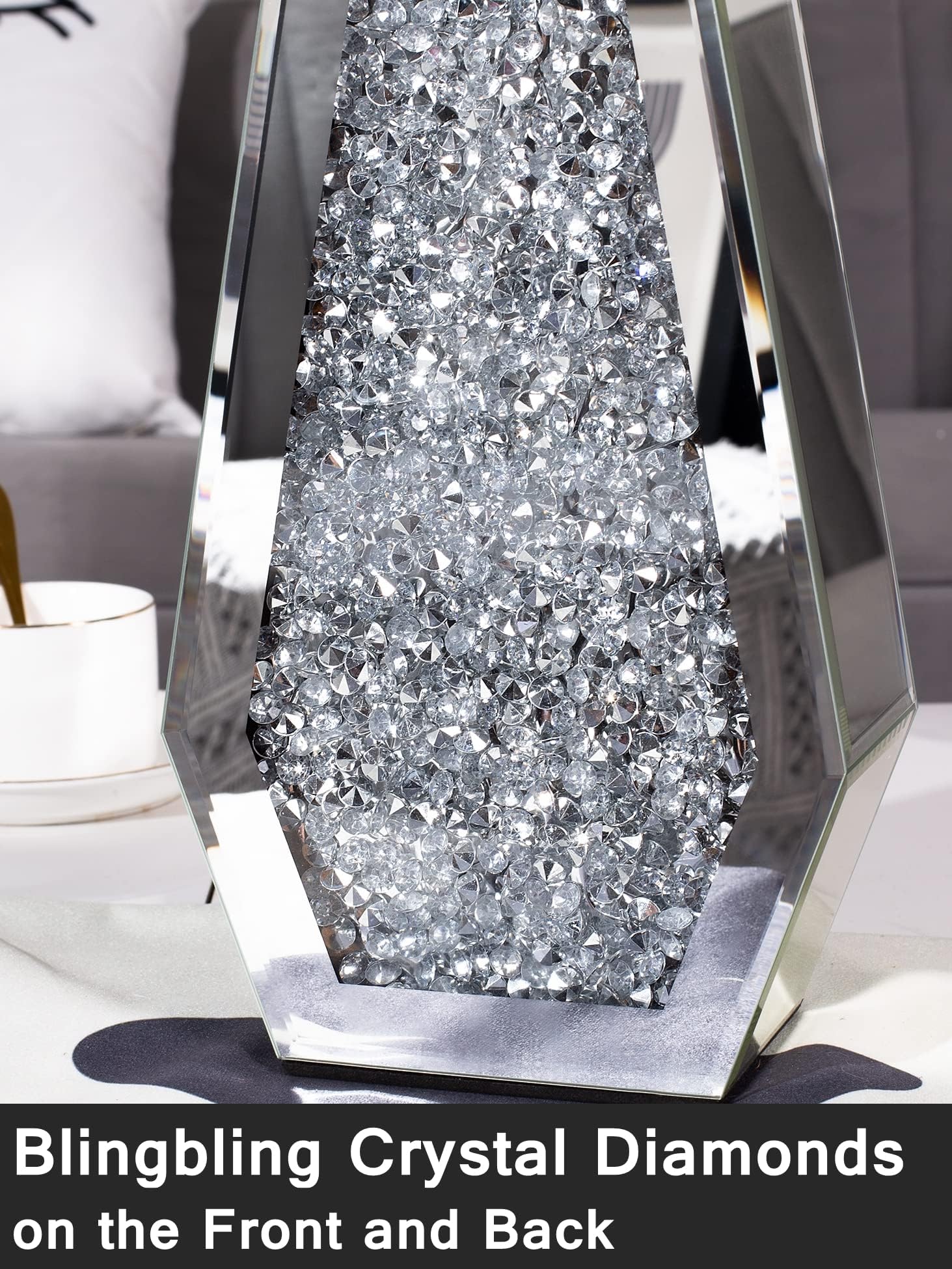 SHYFOY Crushed Diamond Flower Vases Decorative Large Clear Glass Mirrored Vase Black Crystal Vase for Home Decor Can Not Hold Water,36.5H cm