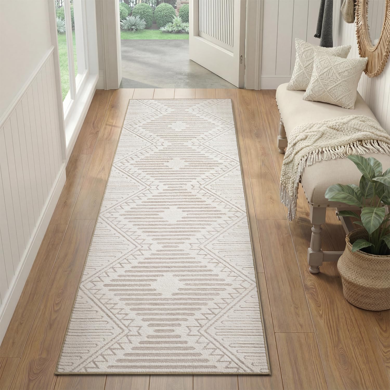 Area Rug for Living Room Rug 5x7 High Low Textured Jacquard Tufted Boho Geometric Washable Bedroom Rug Carpet for Dining Room Nursery Non Slip Beige