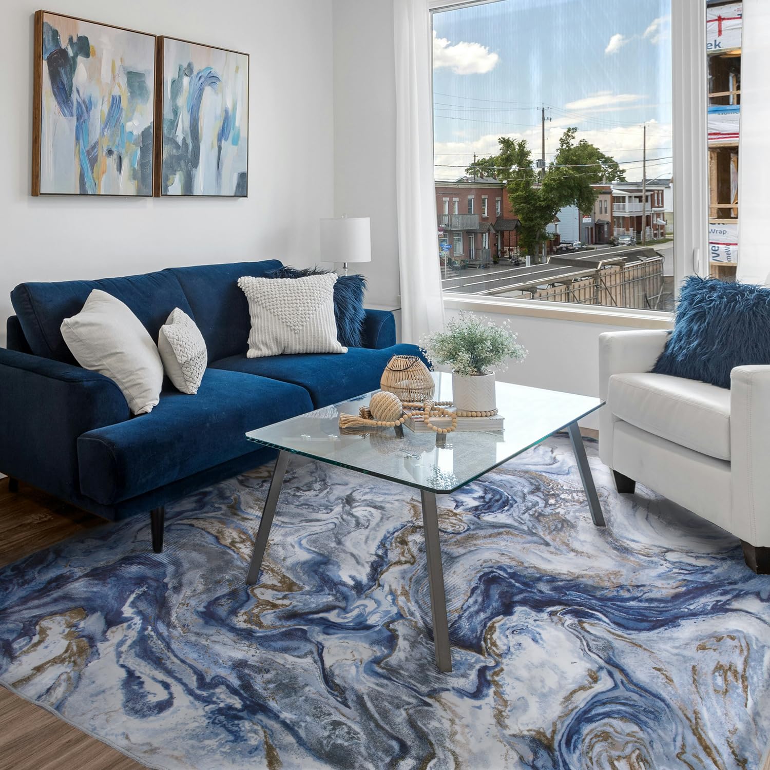 5x7 Area Rugs for Living Room, Modern Abstract Rug for Bedroom, Contemporary Machine Washable Rug, Large Stain Resistant Carpet for Dining Room Playroom Home Office, Pet & Kids Friendly