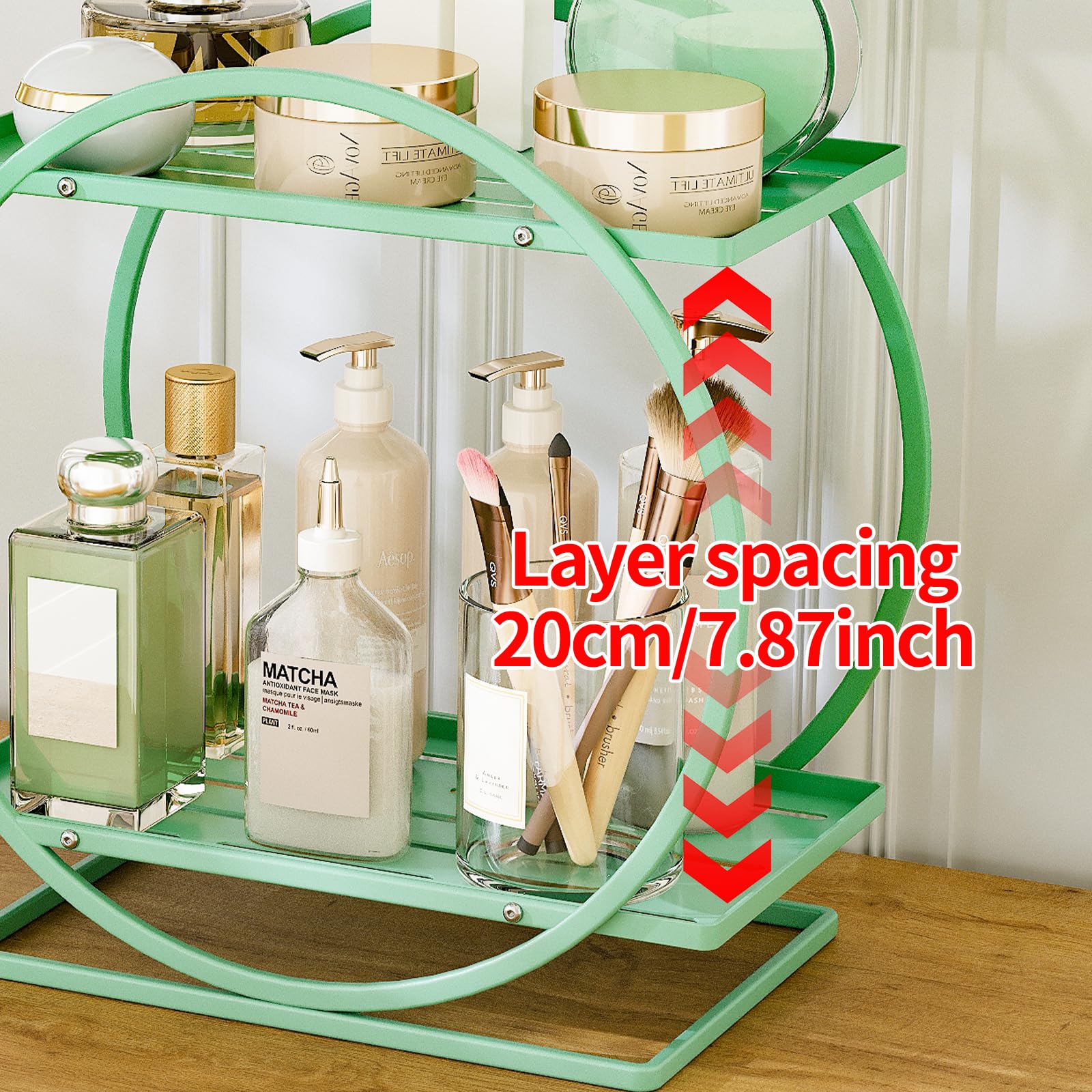 2-Tier Makeup Organizer - Modern Elegant Black & Gold Countertop Perfume & Cosmetics Display Shelf