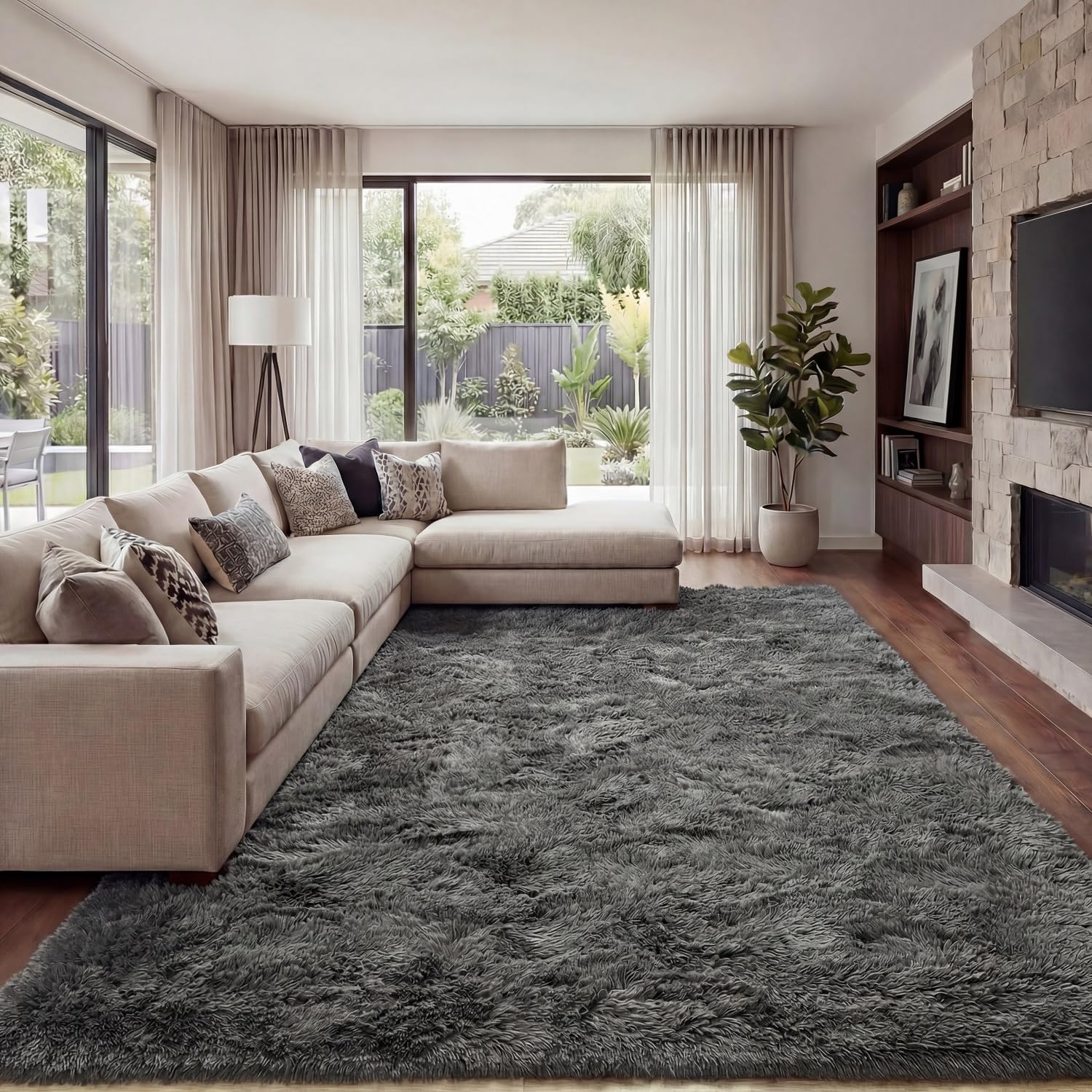 Area Rug Super Soft Indoor Modern Shag Luffy Living Room Carpets for Children Bedroom Living Room Home Decor Nursery Rug (2X3 Feet, Tie-Dye Dark Grey)