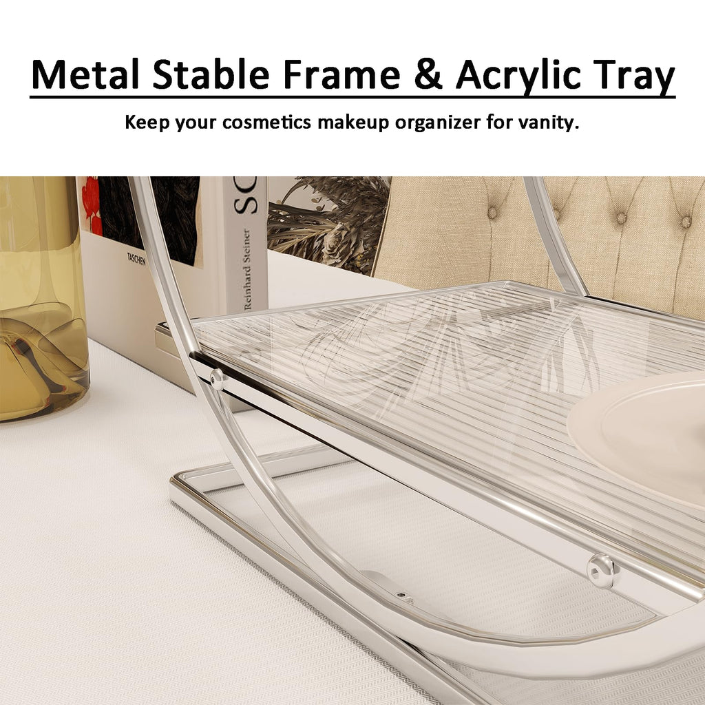 2-Tier Makeup Organizer - Modern Elegant Black & Gold Countertop Perfume & Cosmetics Display Shelf