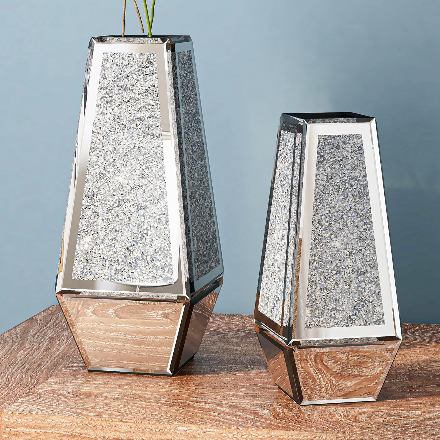 SHYFOY Crushed Diamond Flower Vases Decorative Large Clear Glass Mirrored Vase Black Crystal Vase for Home Decor Can Not Hold Water,36.5H cm