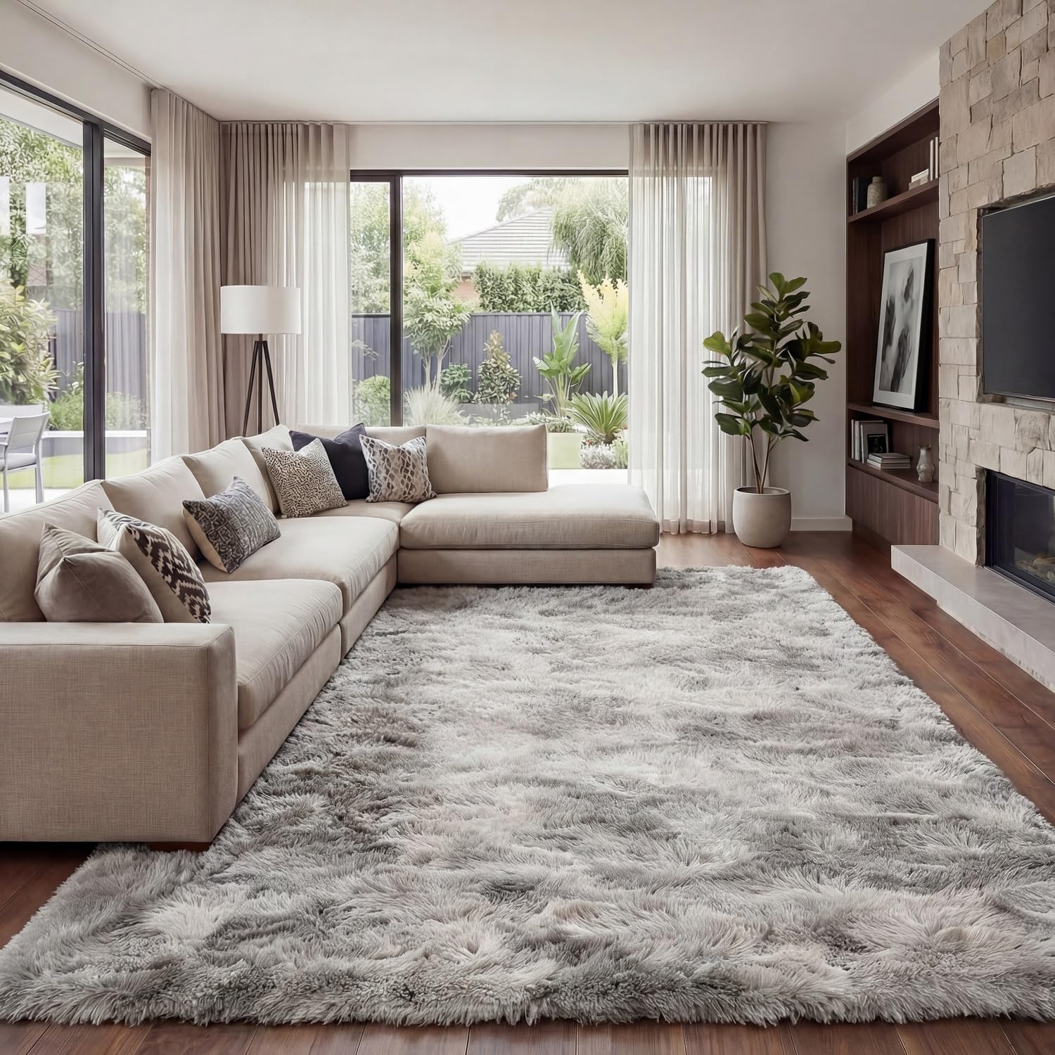 Area Rug Super Soft Indoor Modern Shag Luffy Living Room Carpets for Children Bedroom Living Room Home Decor Nursery Rug (2X3 Feet, Tie-Dye Dark Grey)