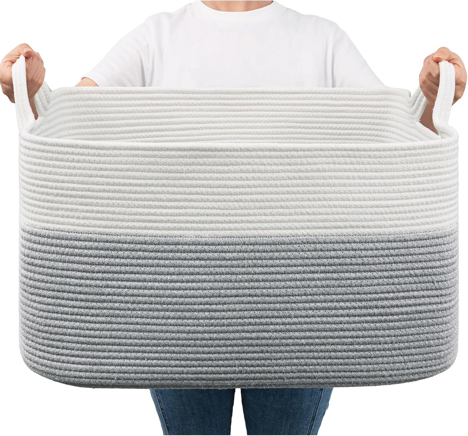 Goodpick Woven Basket for Storage 65L, Blanket Basket for Living Room Home Décor,Rectangle Rope Laundry Basket with Handles Large Toy Storage Basket for Baby, Kids, 21.6" x 14.9" x 11.8"