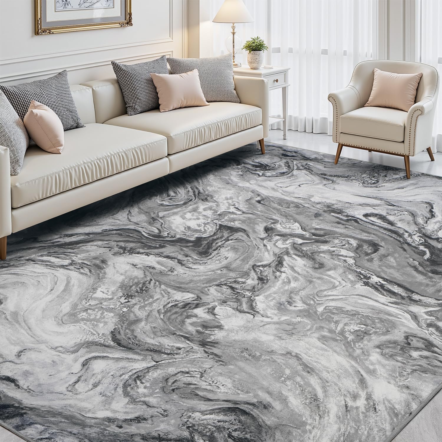 5x7 Area Rugs for Living Room, Modern Abstract Rug for Bedroom, Contemporary Machine Washable Rug, Large Stain Resistant Carpet for Dining Room Playroom Home Office, Pet & Kids Friendly