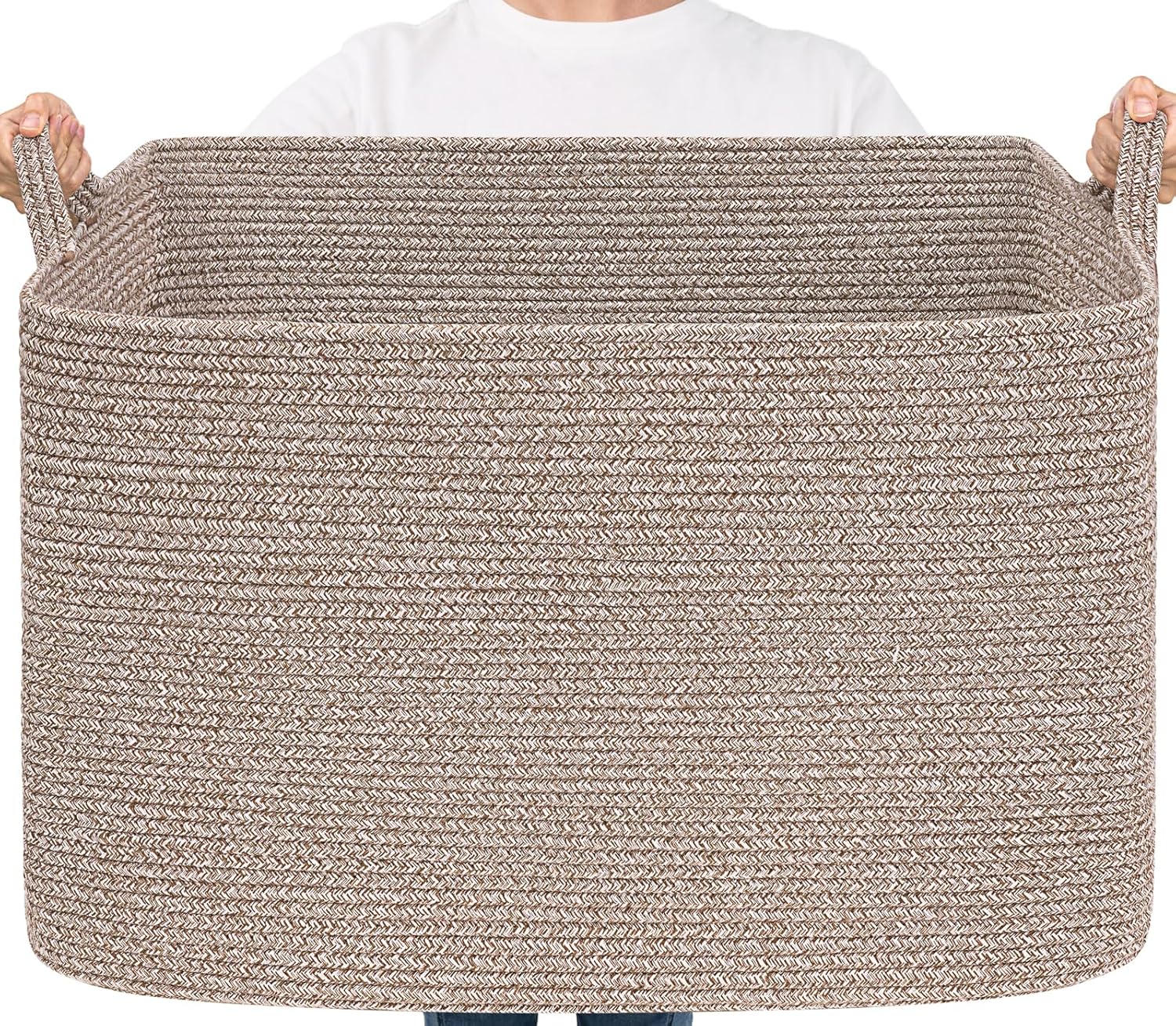 Goodpick Woven Basket for Storage 65L, Blanket Basket for Living Room Home Décor,Rectangle Rope Laundry Basket with Handles Large Toy Storage Basket for Baby, Kids, 21.6" x 14.9" x 11.8"